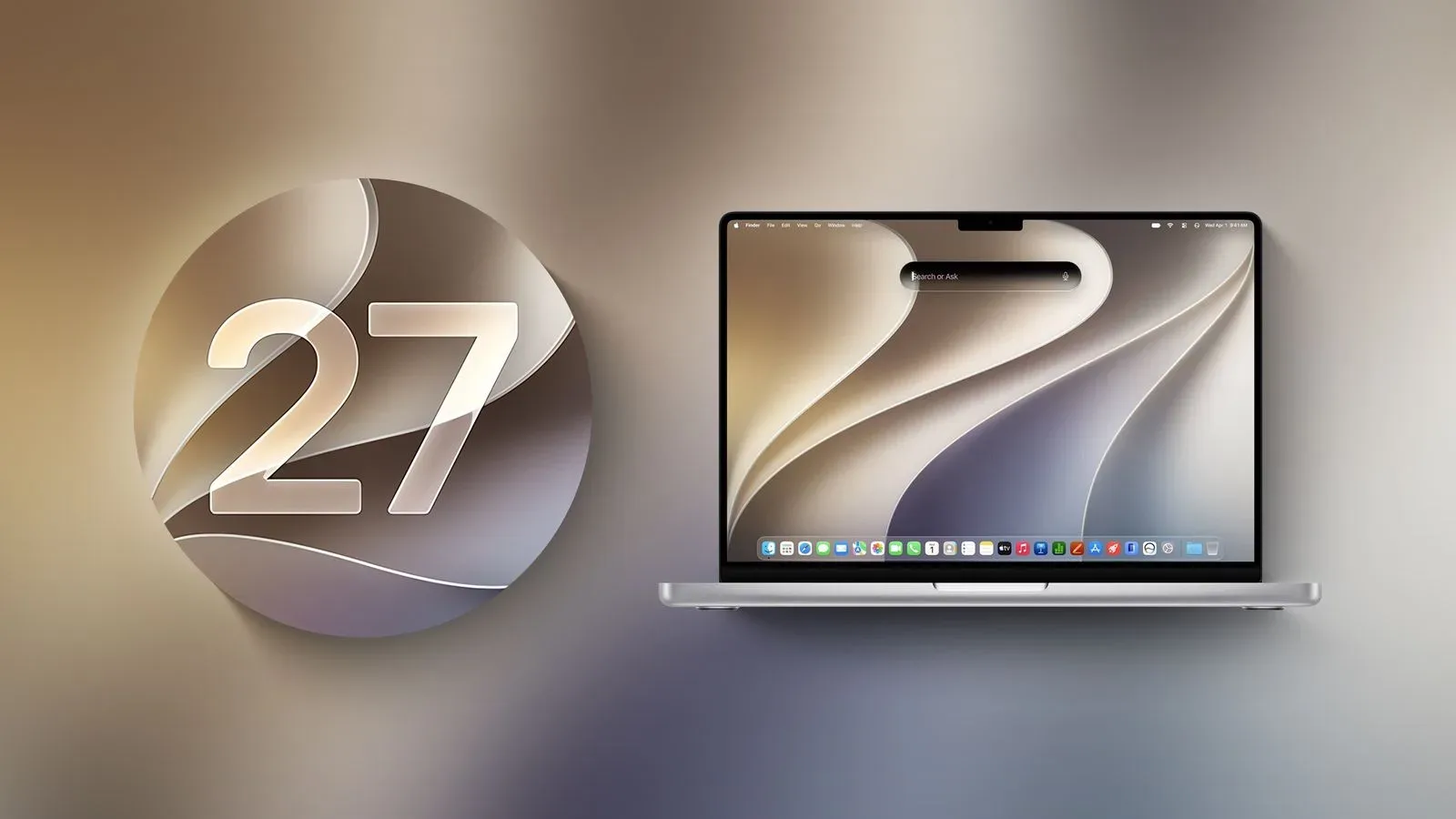 macOS Golden Gate desktop showing the Liquid Glass interface