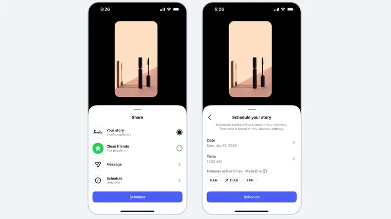 Instagram business workflow illustration featuring Story scheduling and account delegation