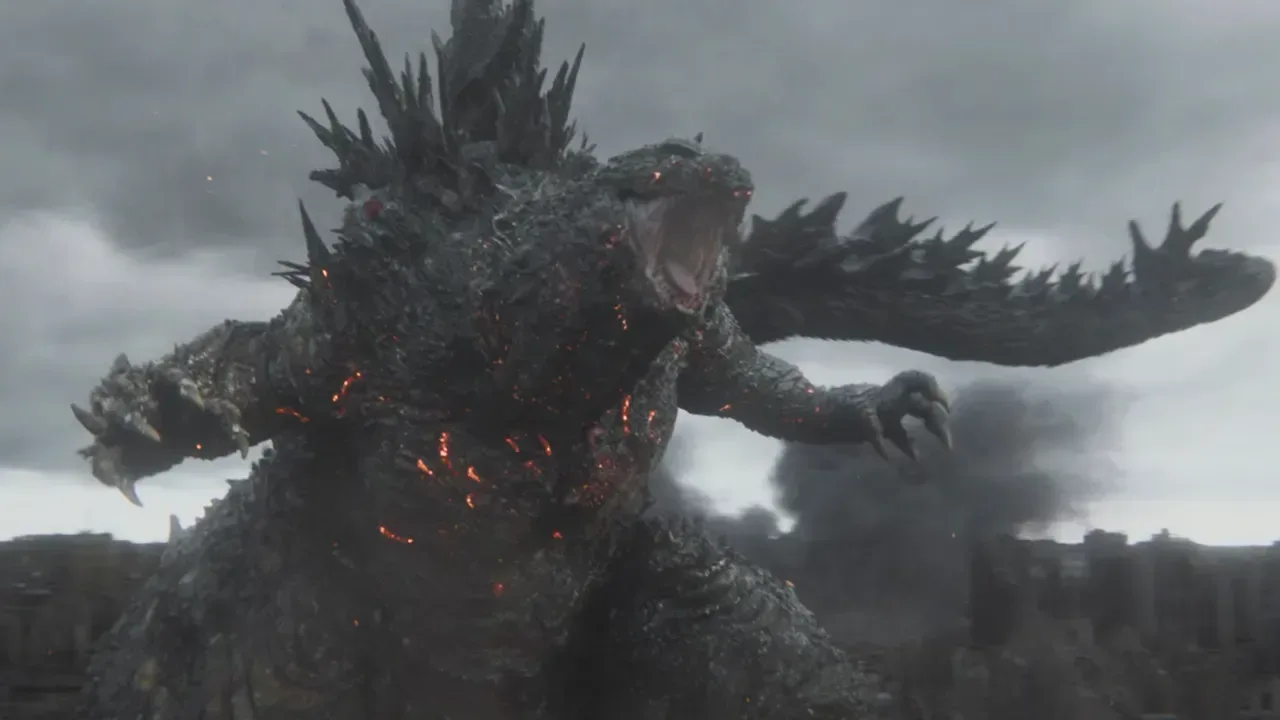 Godzilla falling through the sky in Godzilla Minus Zero footage