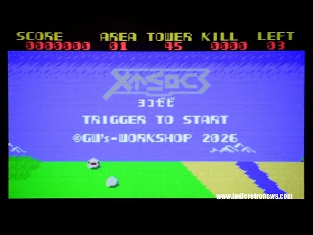 YokoXevi MSX1 side-scrolling shooter gameplay with spacecraft and enemy targets