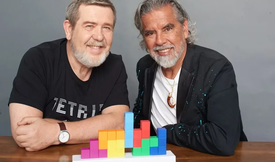 Falling block puzzle game imagery representing Tetris copyright concerns