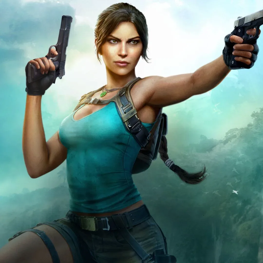 A leopard stalking Lara Croft through an ancient temple chamber
