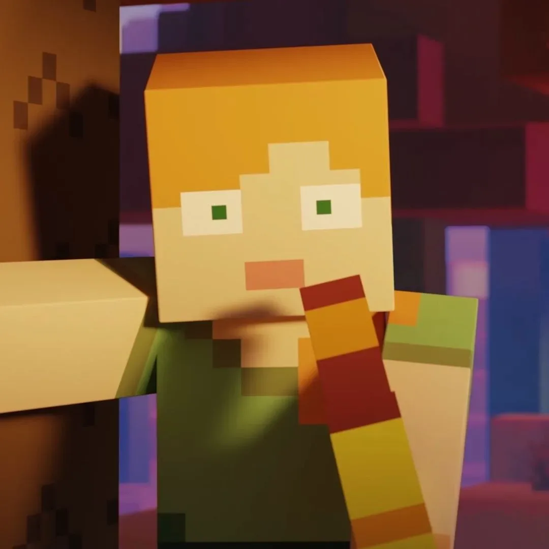 Minecraft character with wide eyes and mouth agape