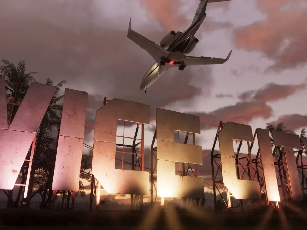 Welcome to Vice City GTA 6 marketing sign above the Kaseya Center in Miami