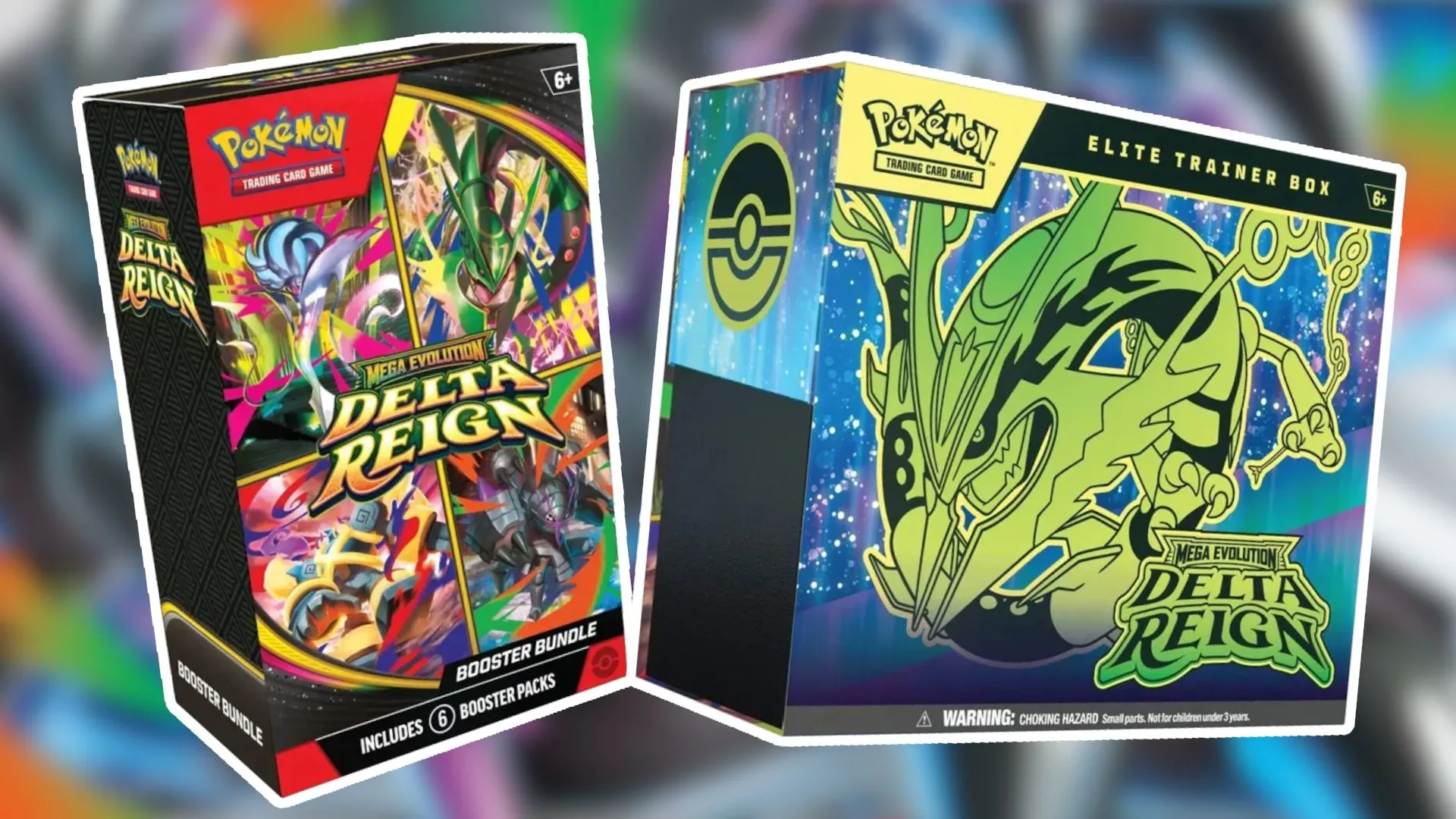 Pokemon TCG Delta Reign Booster Bundle and Elite Trainer Box on a blurred background