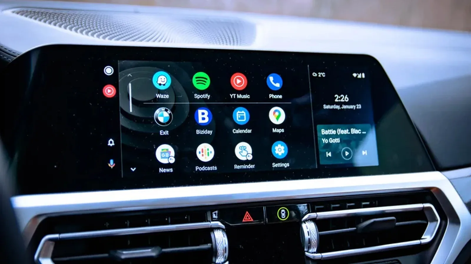 Android Auto launcher displayed on a car infotainment screen