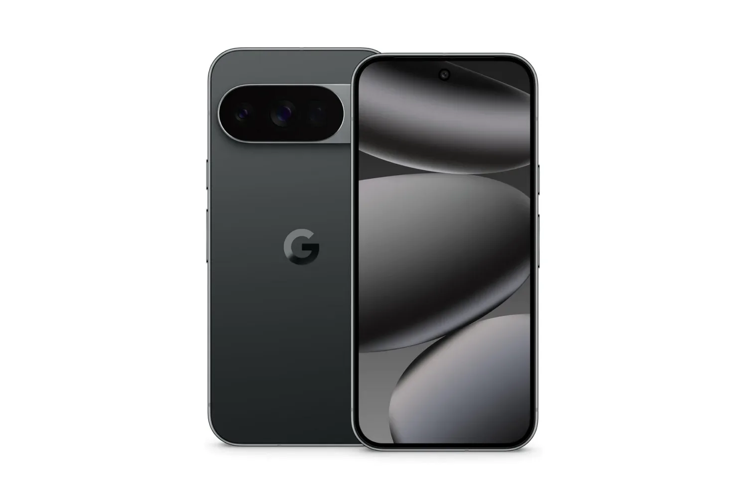 Google Pixel 10 Pro in Obsidian shown beside its 6.3-inch display