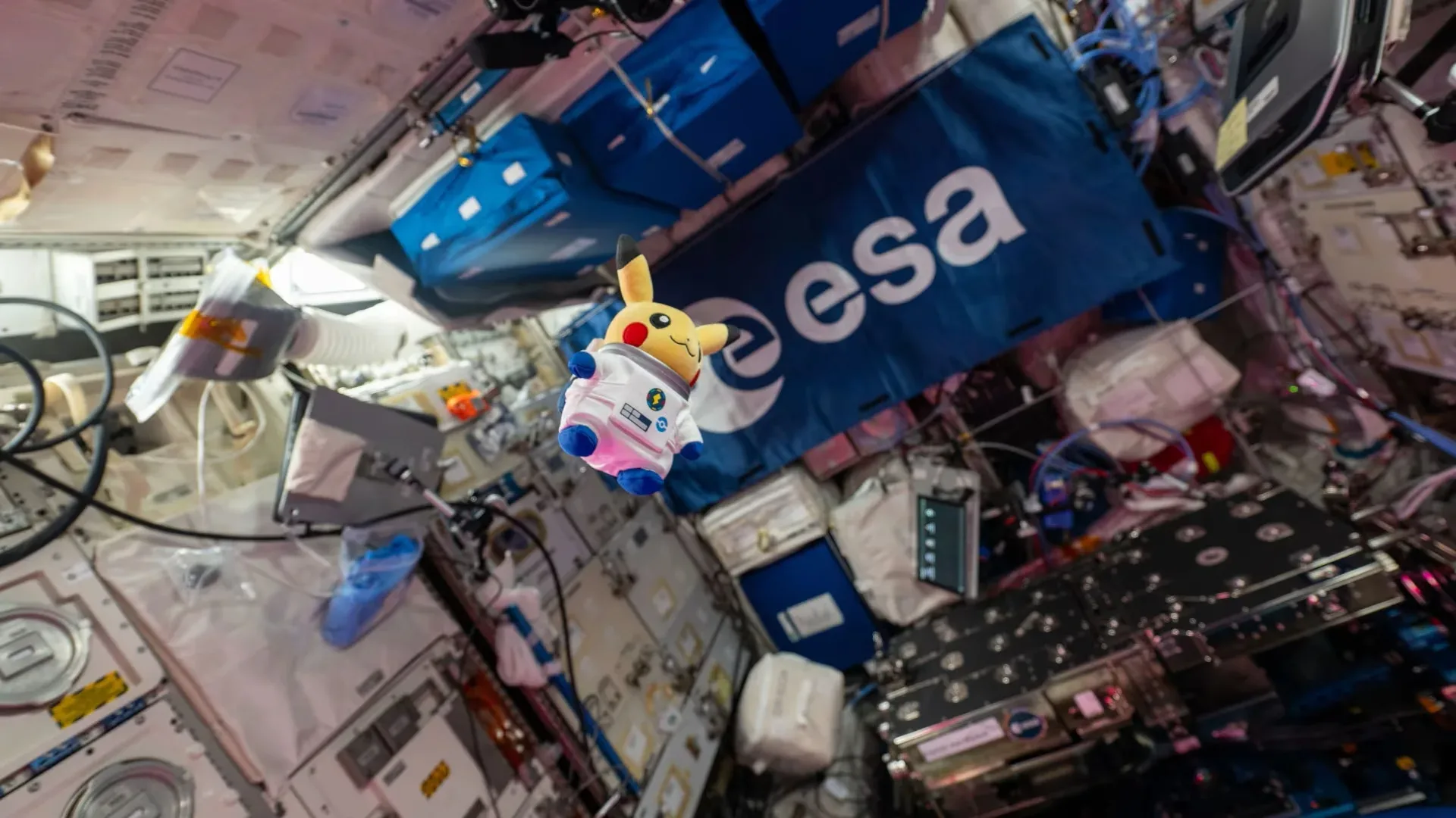 Pikachu plush in an astronaut outfit during the ESA and Pokémon space collaboration