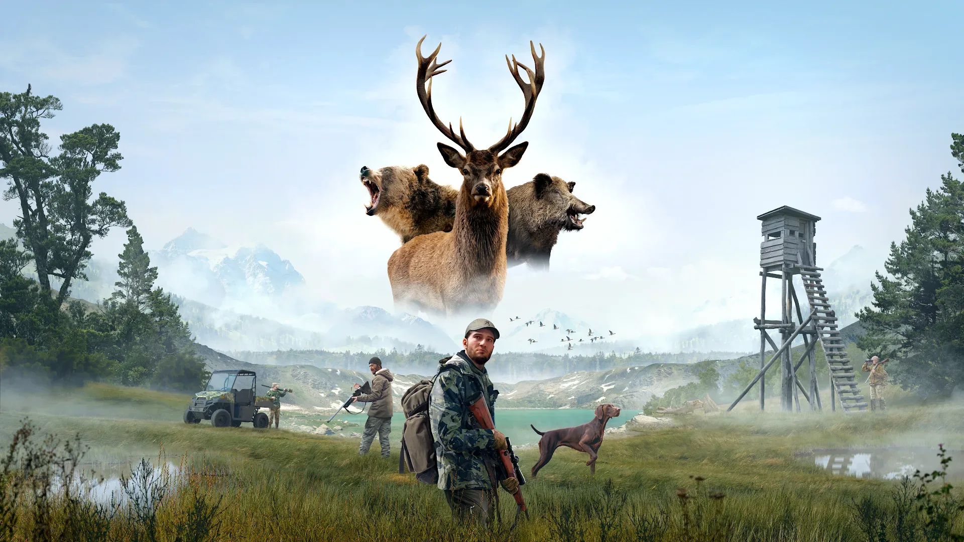 Hunting Simulator 3 hunting dog companion beside a player character