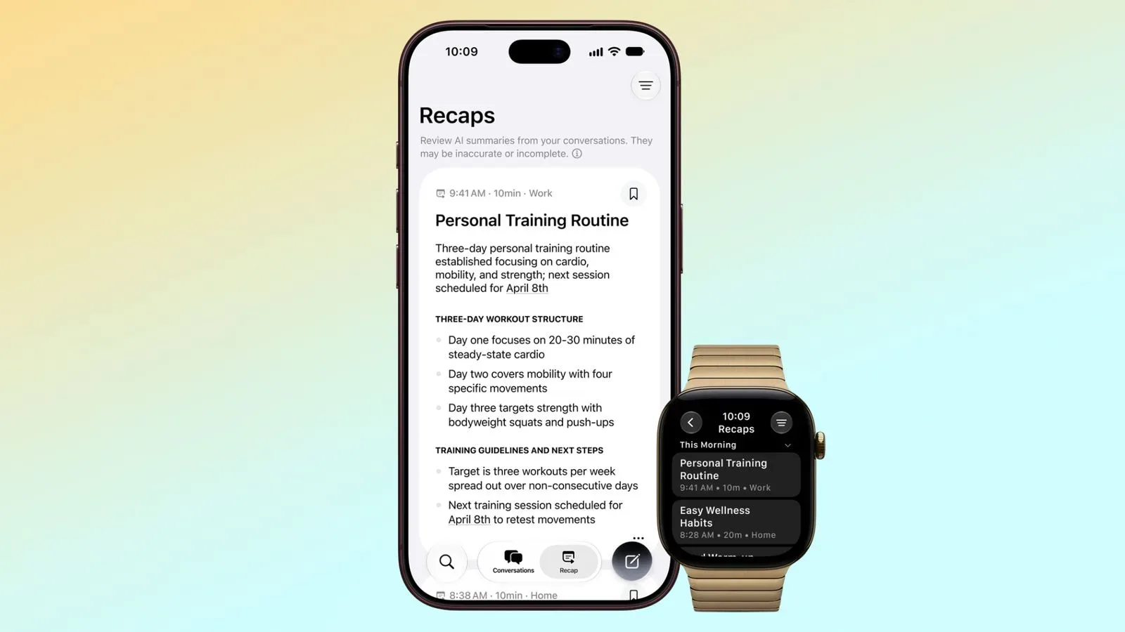 Apple Watch displaying Siri Recap summary controls