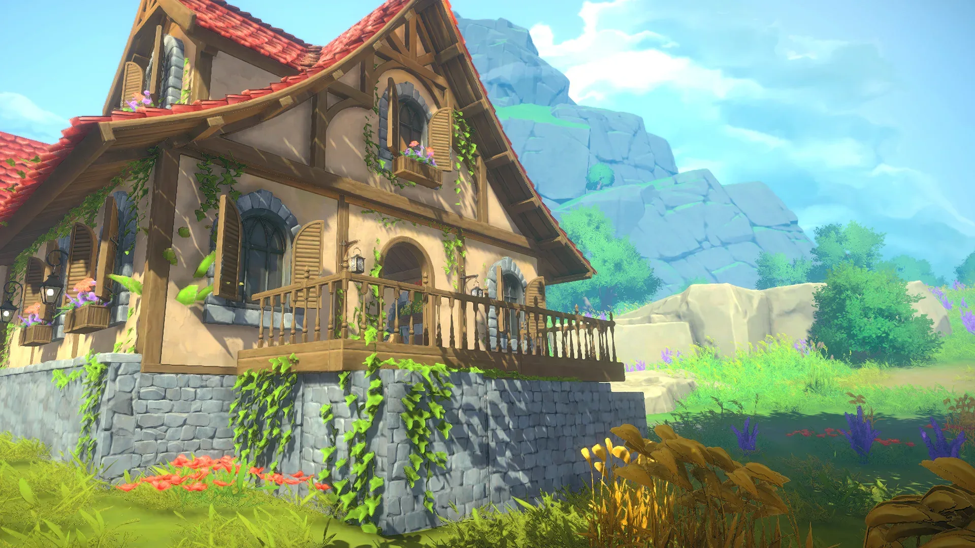 Cozy Builder character exploring a vineyard hillside for plants and resources
