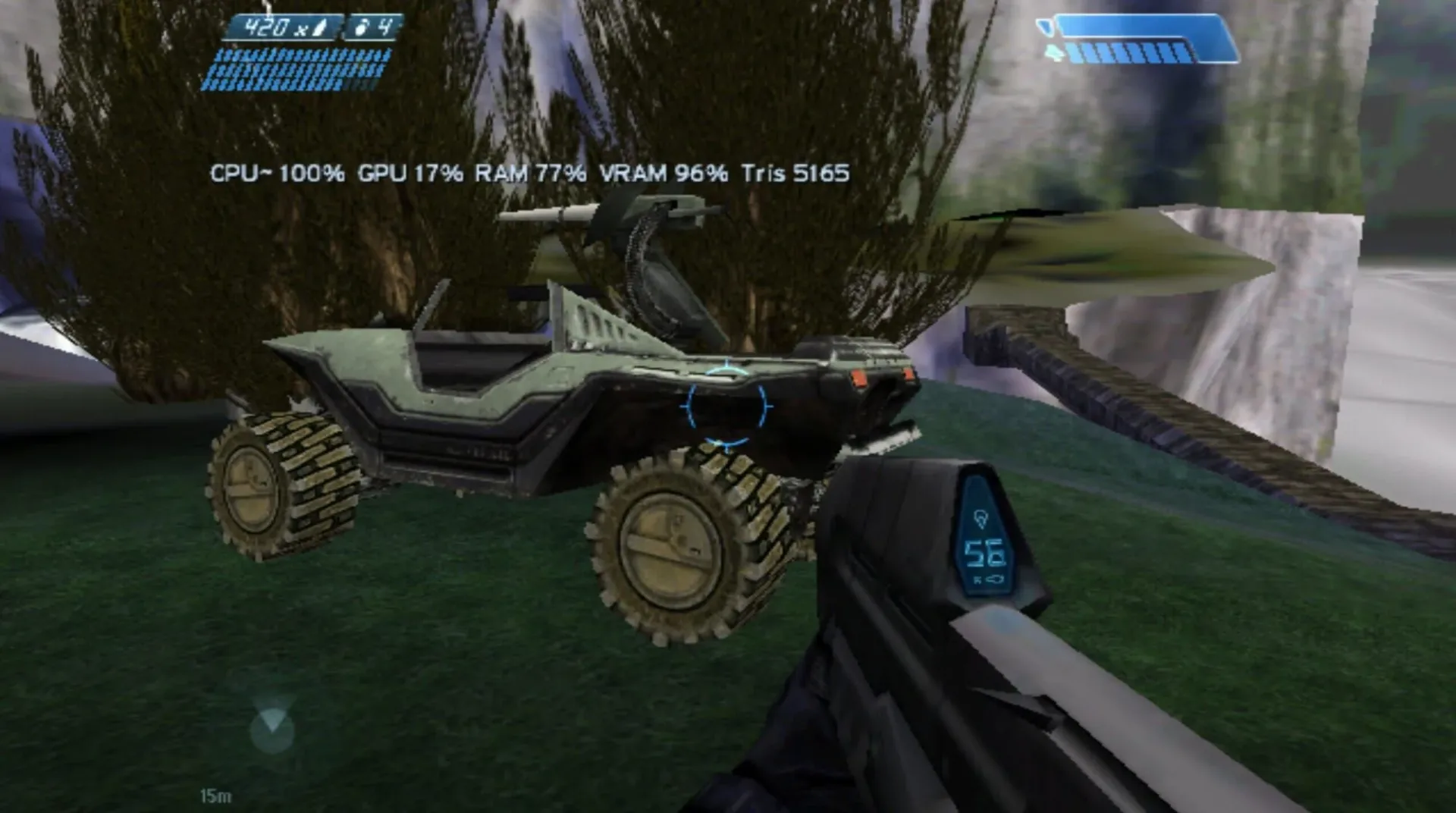 Early Dreamcast Halo port gameplay showing combat and exploration