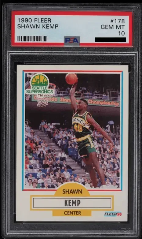 Shawn Kemp 1990 Fleer #178 rookie card showing him airborne during a Slam Dunk Contest