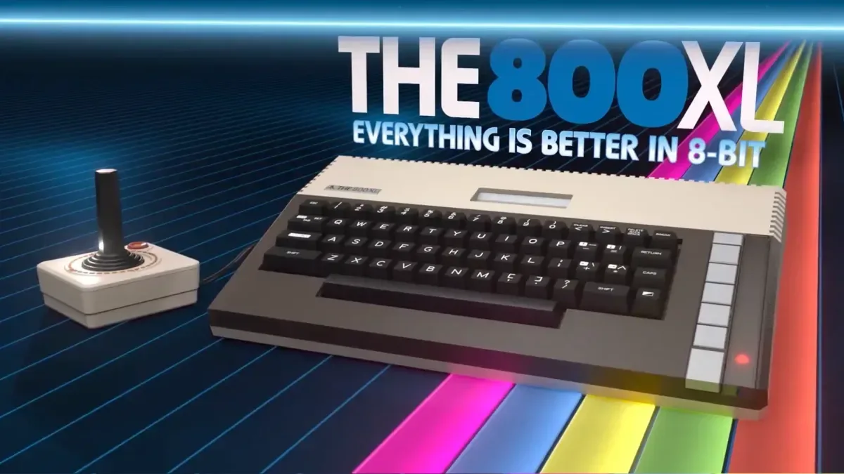 Atari 800XL retro computer with full-size mechanical keyboard and THECXSTICK controller