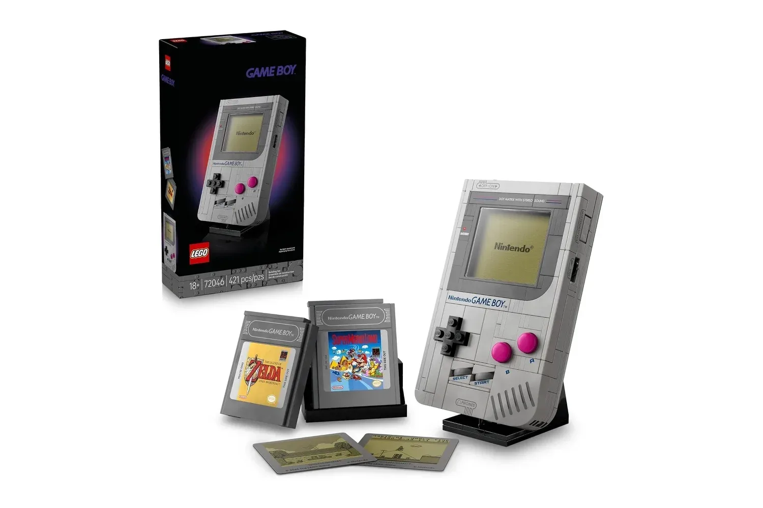 LEGO Super Mario Game Boy display model with brick-built Super Mario Land Game Pak