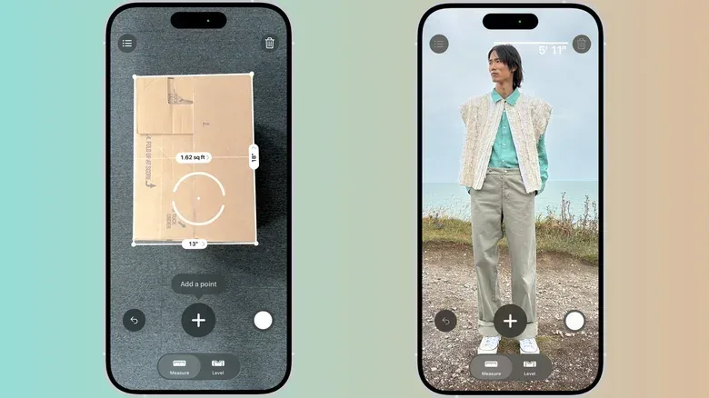 iPhone Level tab showing an angle comparison between two surfaces