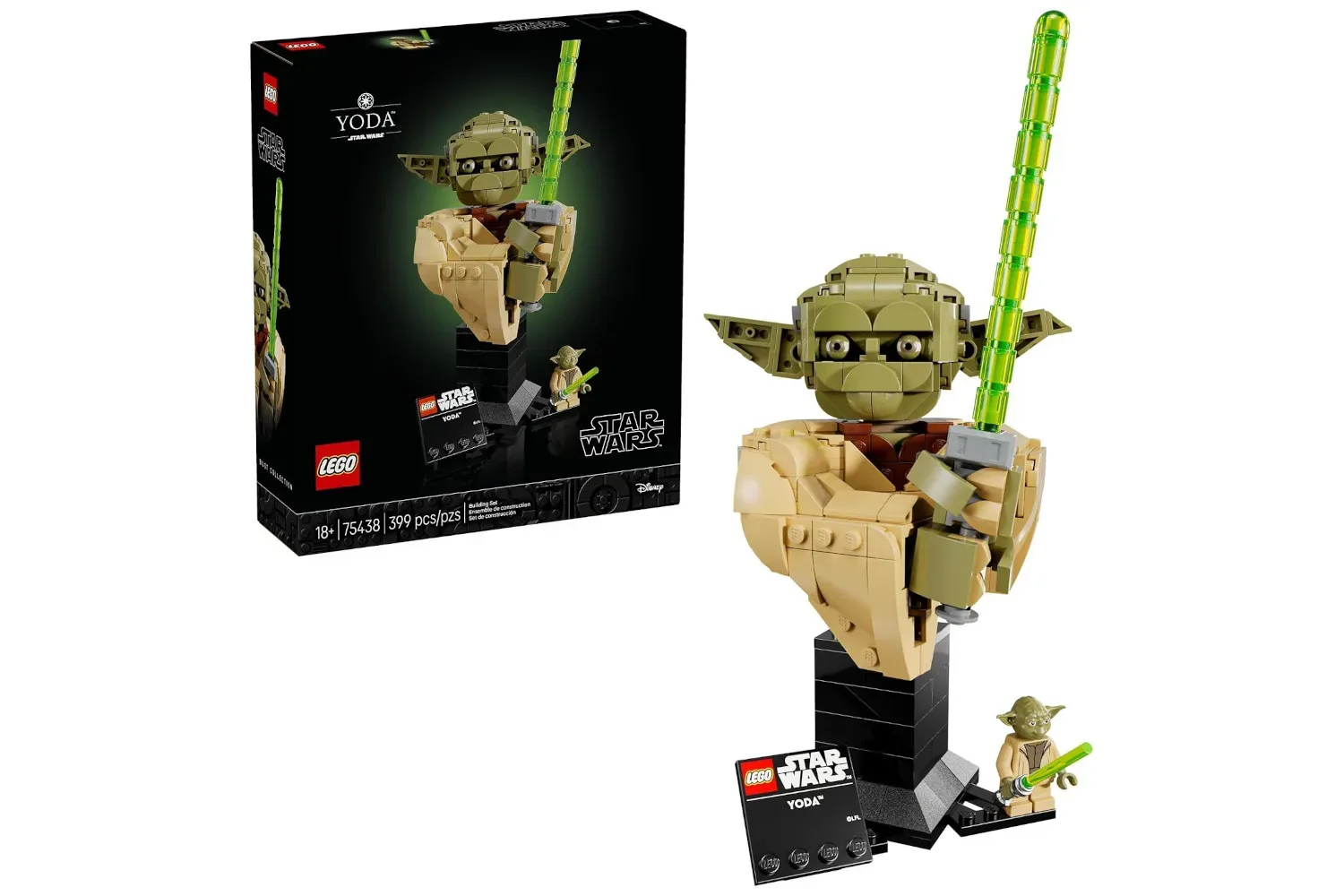LEGO Star Wars Yoda Bust display model with lightsaber