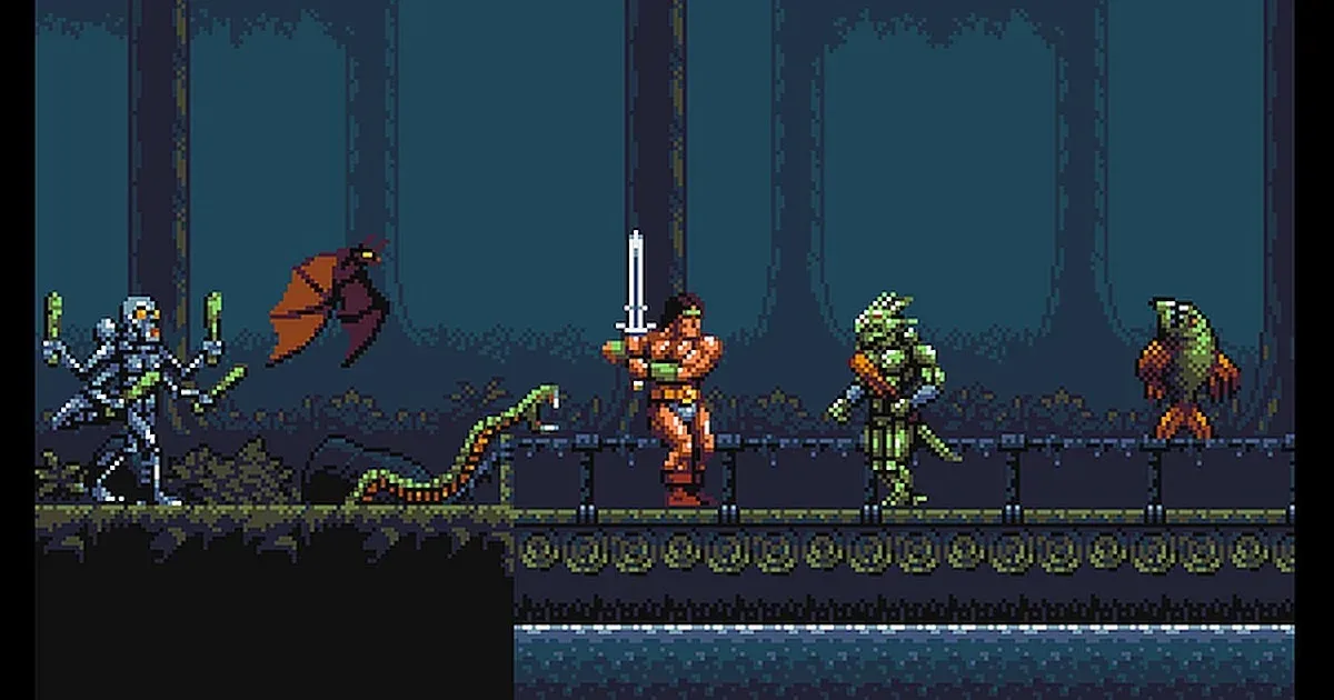 Rastan fantasy action gameplay with redesigned Amiga graphics