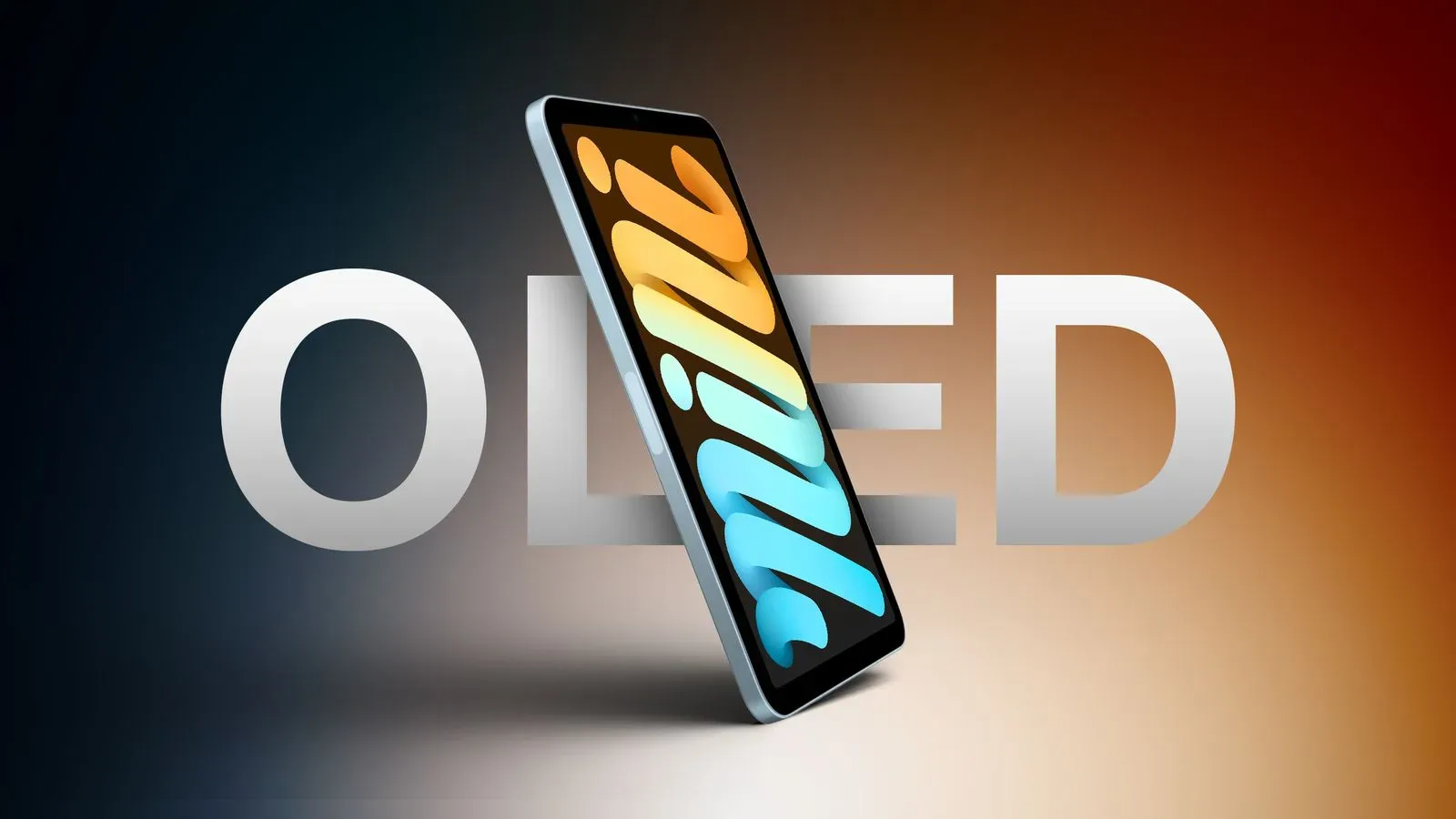 Conceptual close-up of a compact tablet showing a bright OLED display