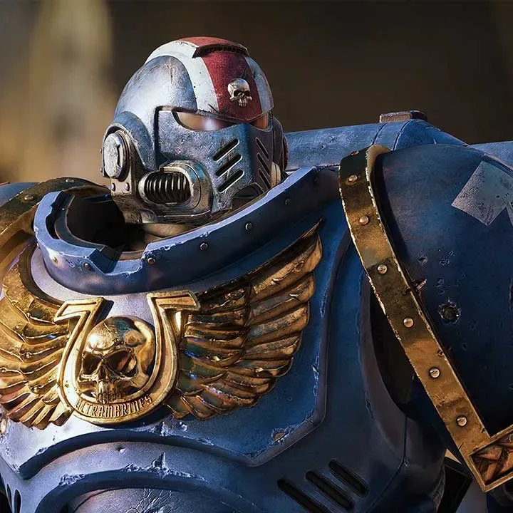The Victrix Guard Shield seen with an Ultramarine aboard Space Marine 2’s Battle Barge