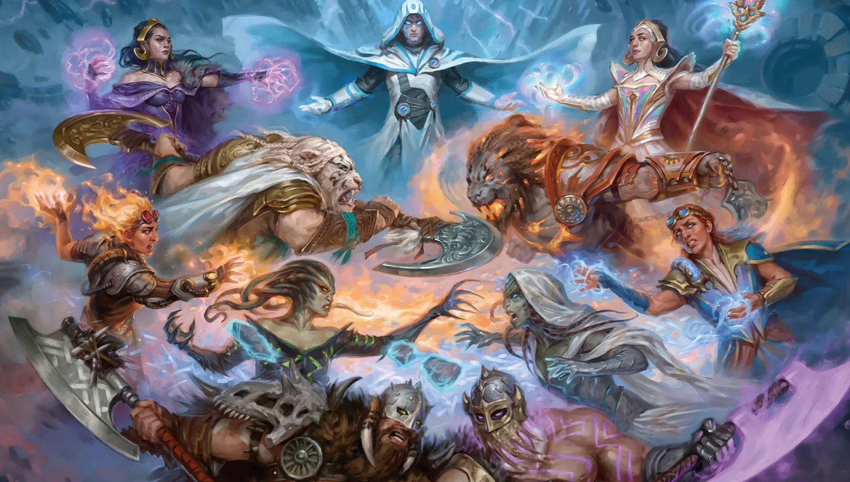 Magic: The Gathering cards arranged for a tabletop game