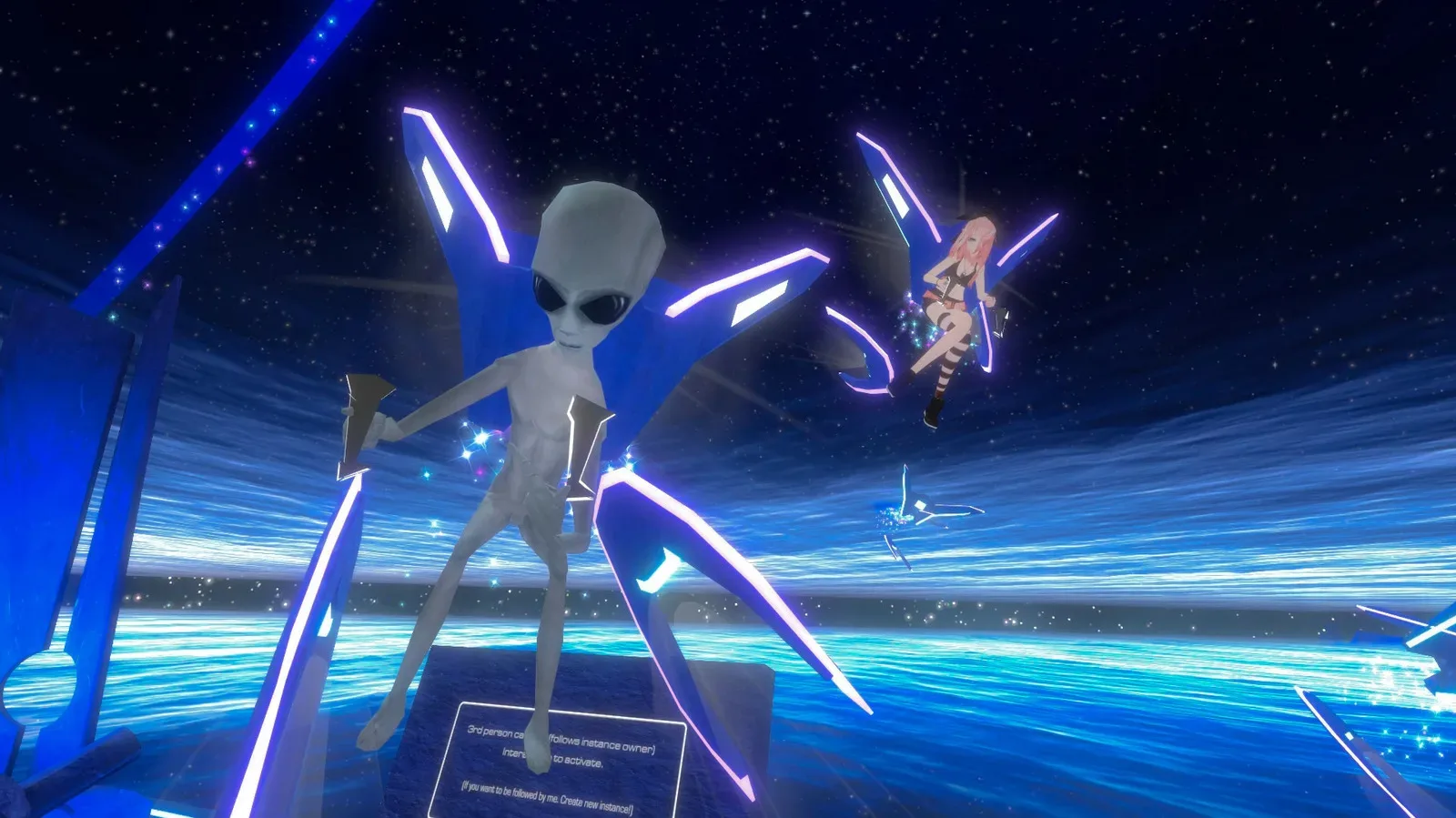 VRChat virtual world interface illustrating the debate over AI-content labels