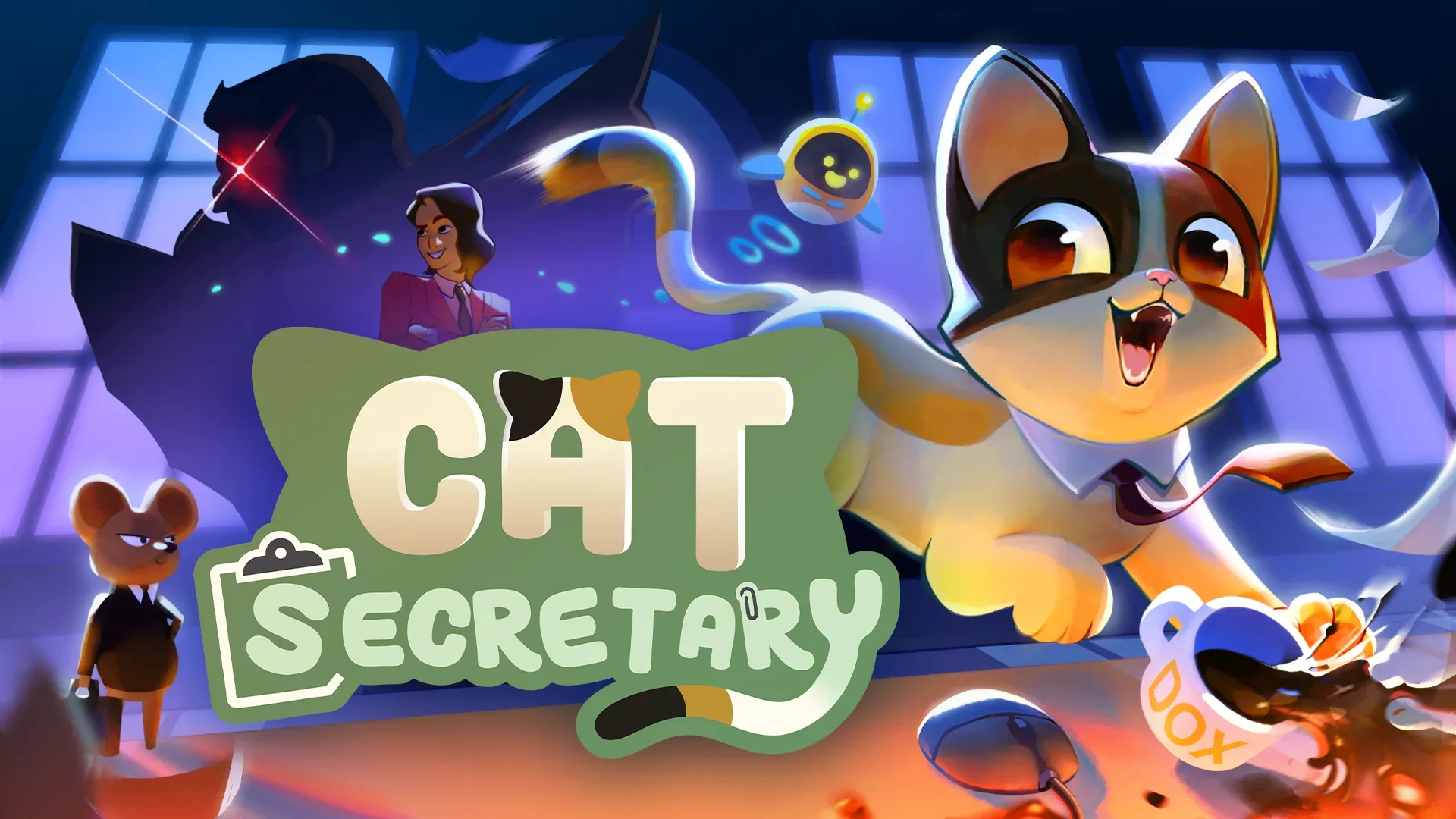 Cat Secretary office scene showing the feline secretary at DOX