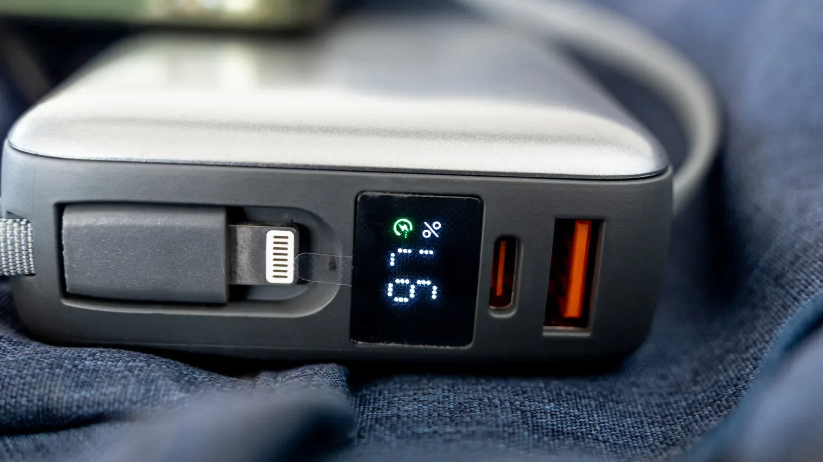Close-up of an orange USB-A port on a computer