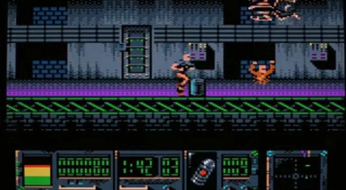 Alien 3 Amstrad CPC Plus gameplay HUD with health, ammunition, radar and timer