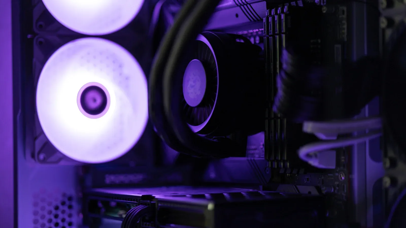 A desktop PC motherboard with CPU cooler installed