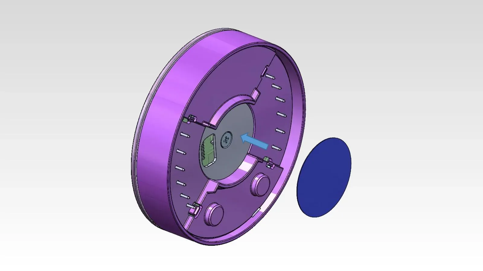 FCC-style rendering of LG’s round TMCTAW5W smart thermostat