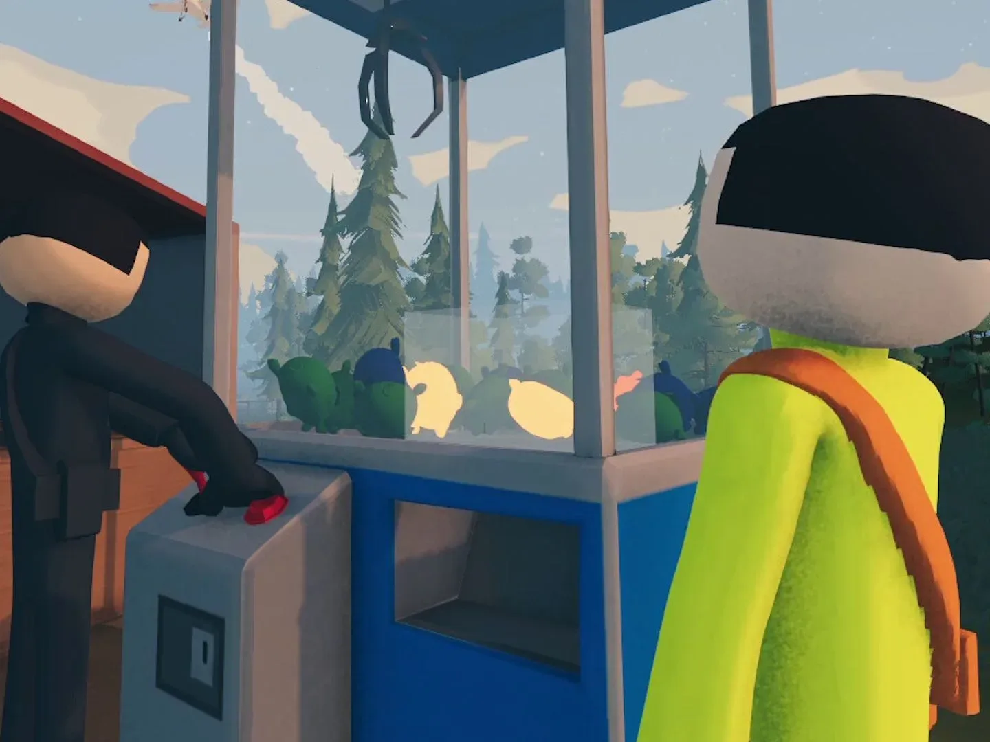 Needle In A Haystack screenshot of two low-poly characters at a skill crane