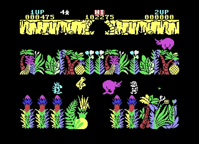 Commodore 64 version of Sabre Wulf with saturated color palette
