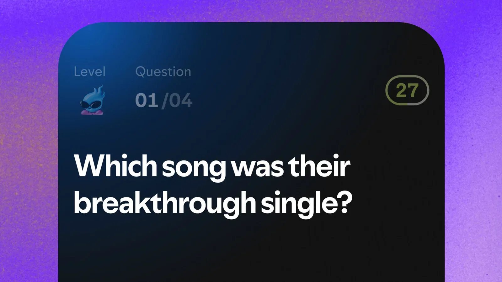 Spotify Music Quiz card displayed in the Now Playing view for a participating artist