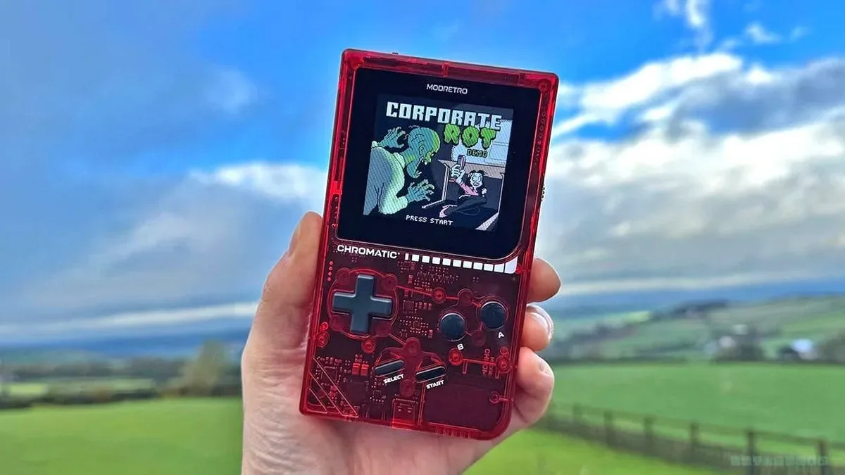 Corporate Rot Game Boy Color gameplay showing an office worker fighting zombies with improvised office equipment