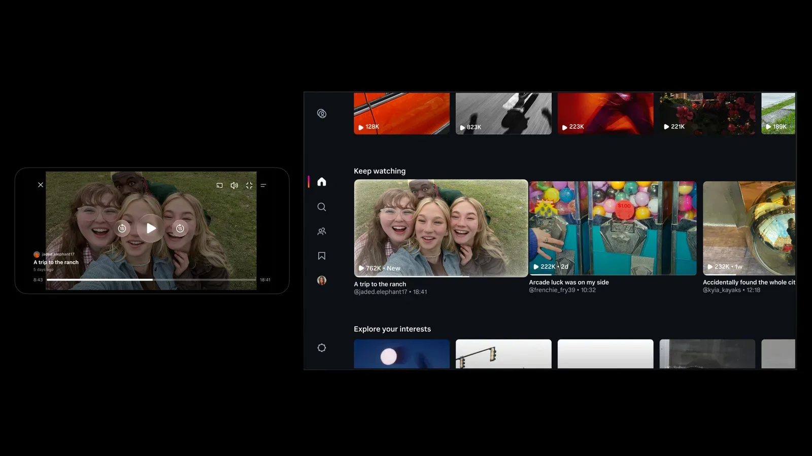 Instagram long-form Features video displayed on a television interface