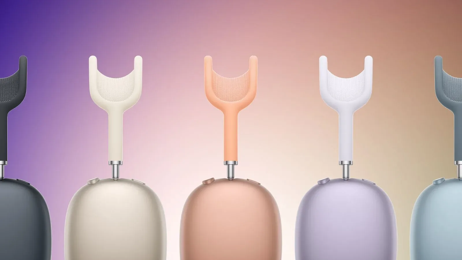 Apple AirPods Max 2 headphones in the five sale colors: Blue, Midnight, Orange, Purple, and Starlight