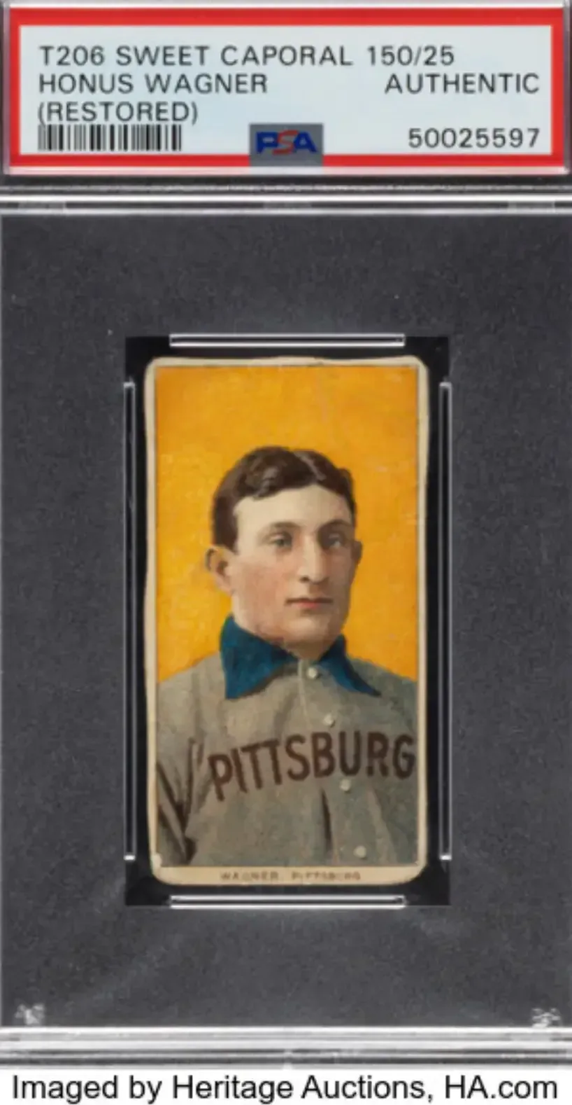 Restored 1909-11 T206 Sweet Caporal Honus Wagner card authenticated by PSA