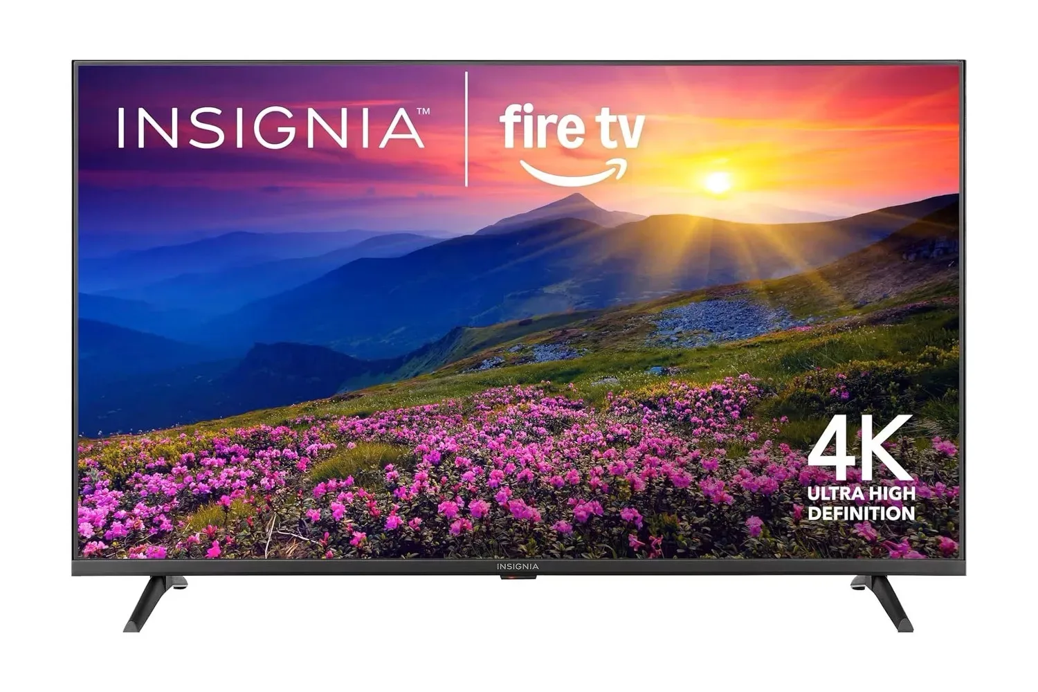 Insignia 50-inch F50 Series 4K Smart Fire TV shown with its stand