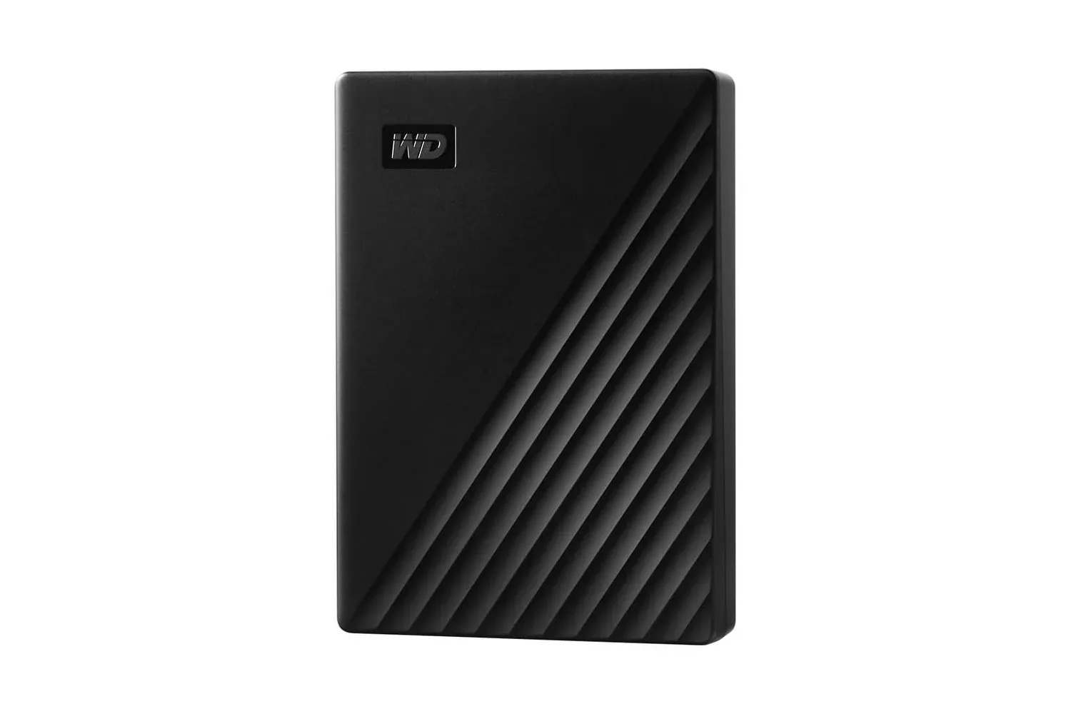 WD My Passport 5TB portable external hard drive in black with textured finish