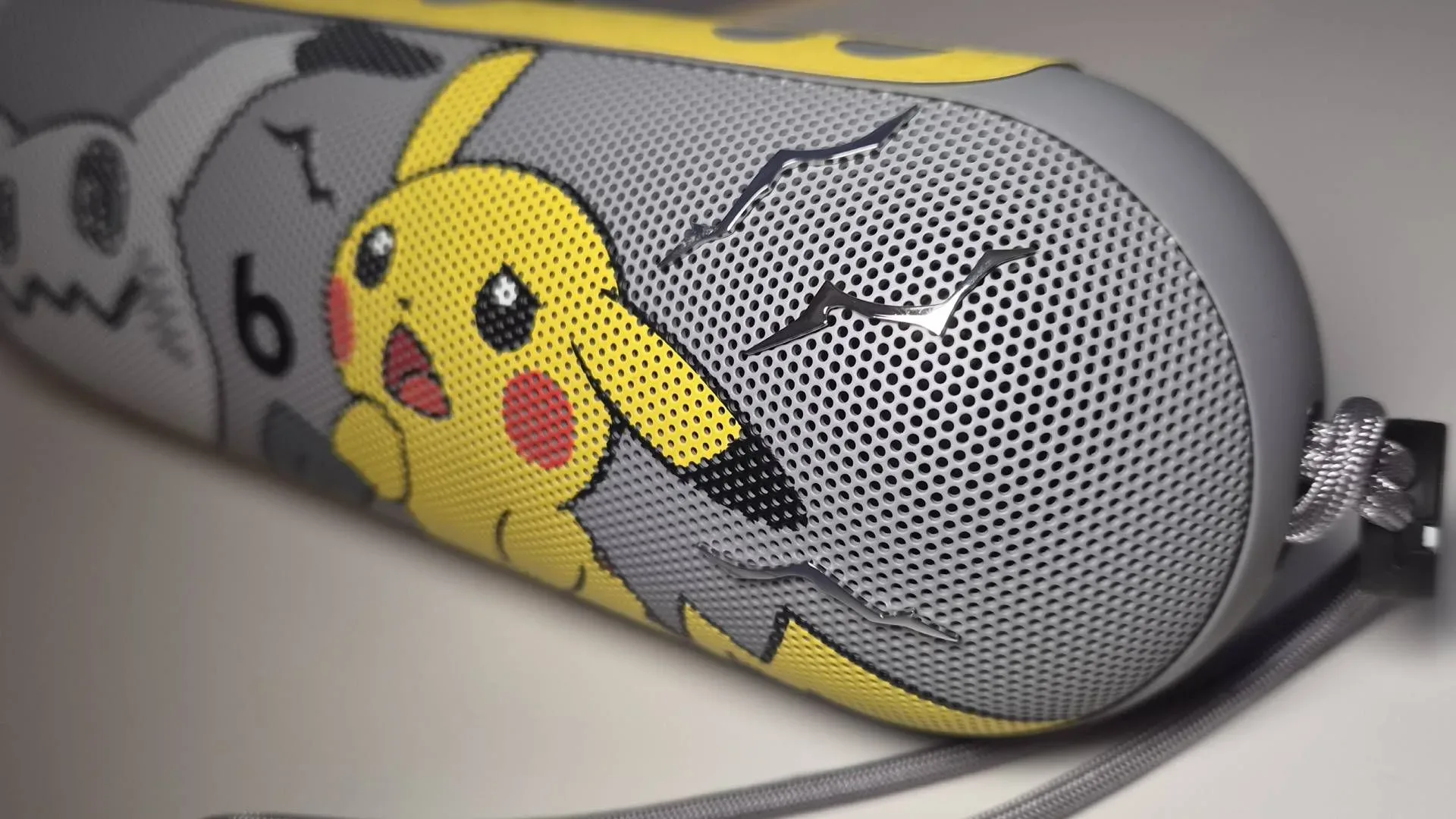 Close up of the thunder designs on the Pokemon Beats Pill.