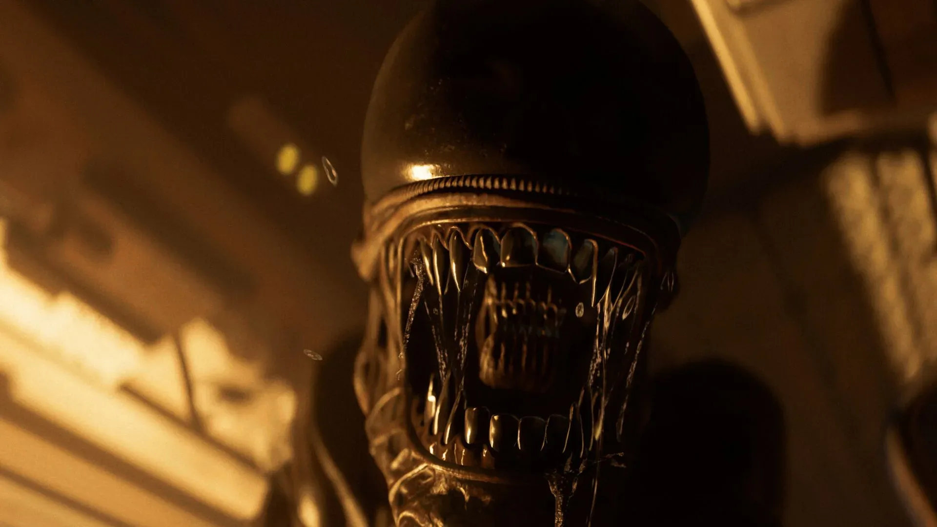 A Xenomorph stalking through a rain-lashed outdoor environment in Alien: Isolation 2