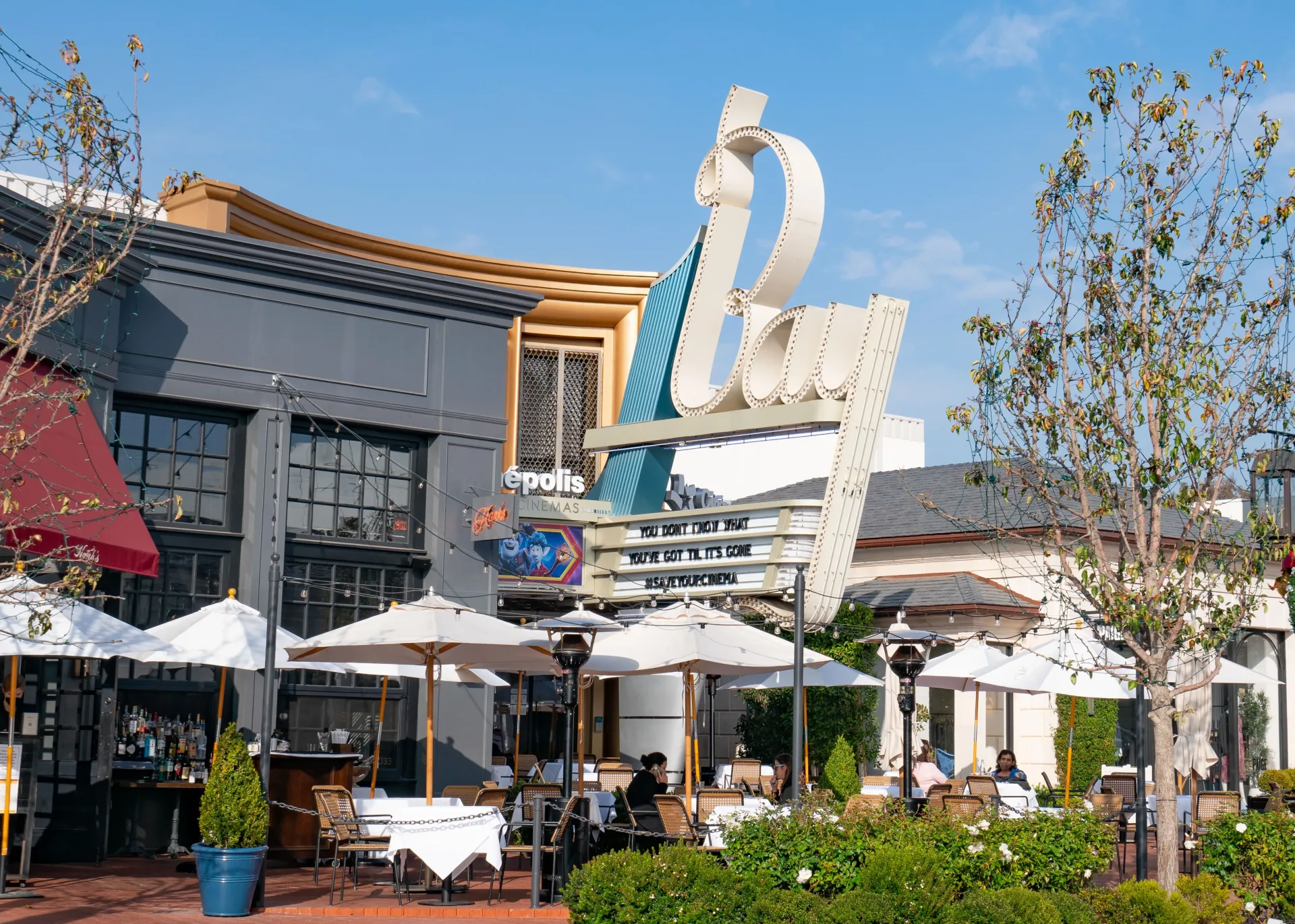 The Bay Theatre sign in Pacific Palisades