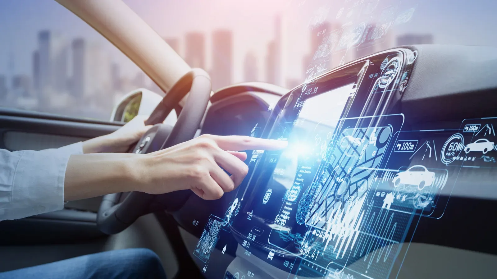 Connected car dashboard and smartphone app illustrating vehicle-data privacy concerns