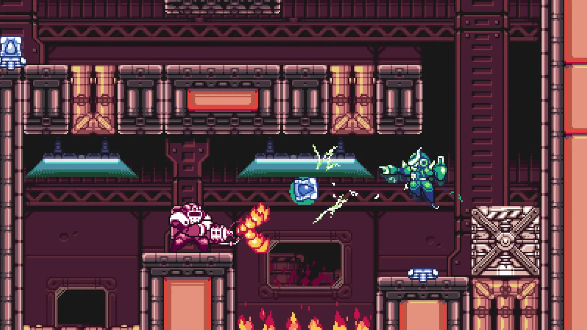 Gravity Circuit 2 gameplay showing 2D combat and platforming