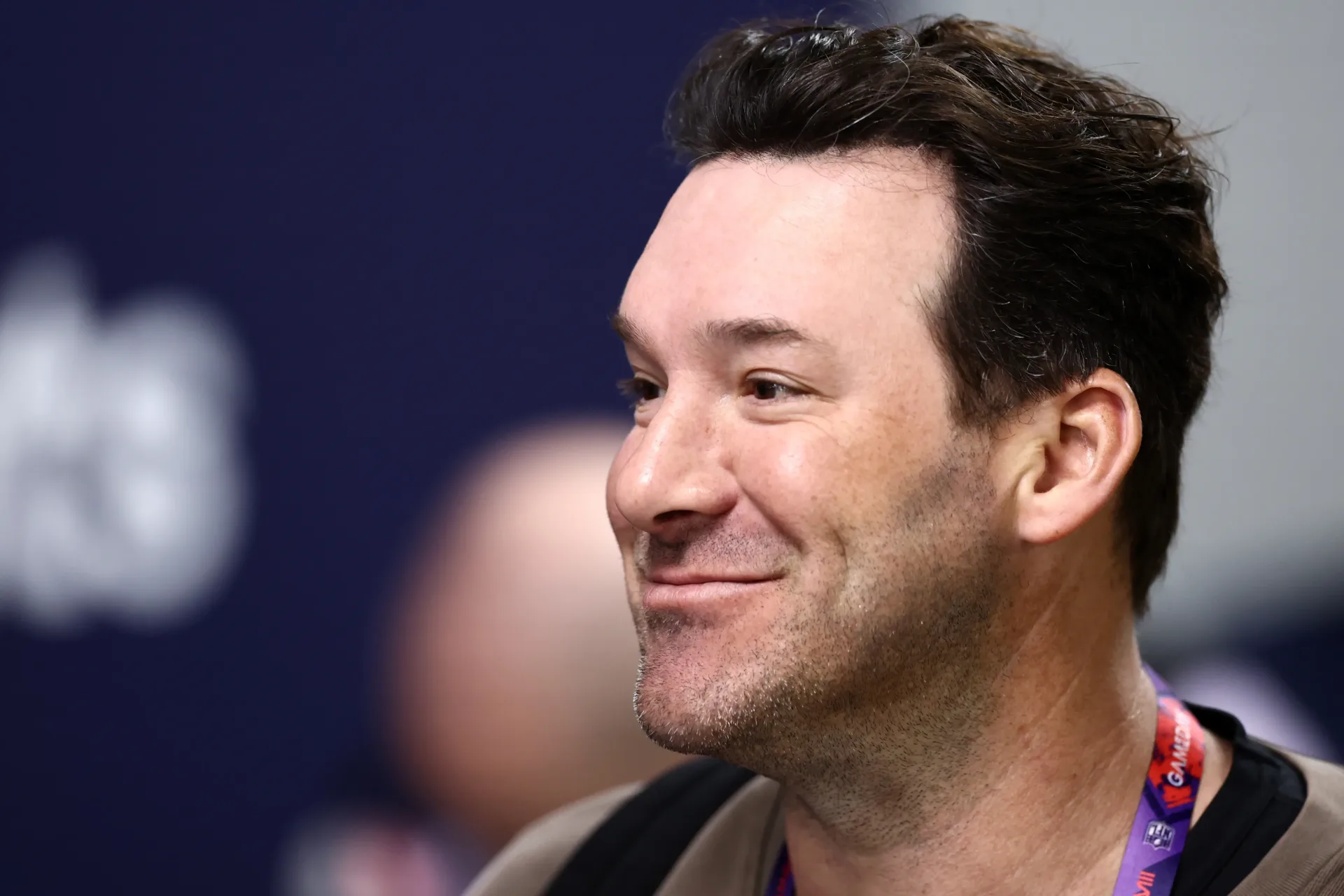 Tony Romo during an NFL broadcast booth appearance