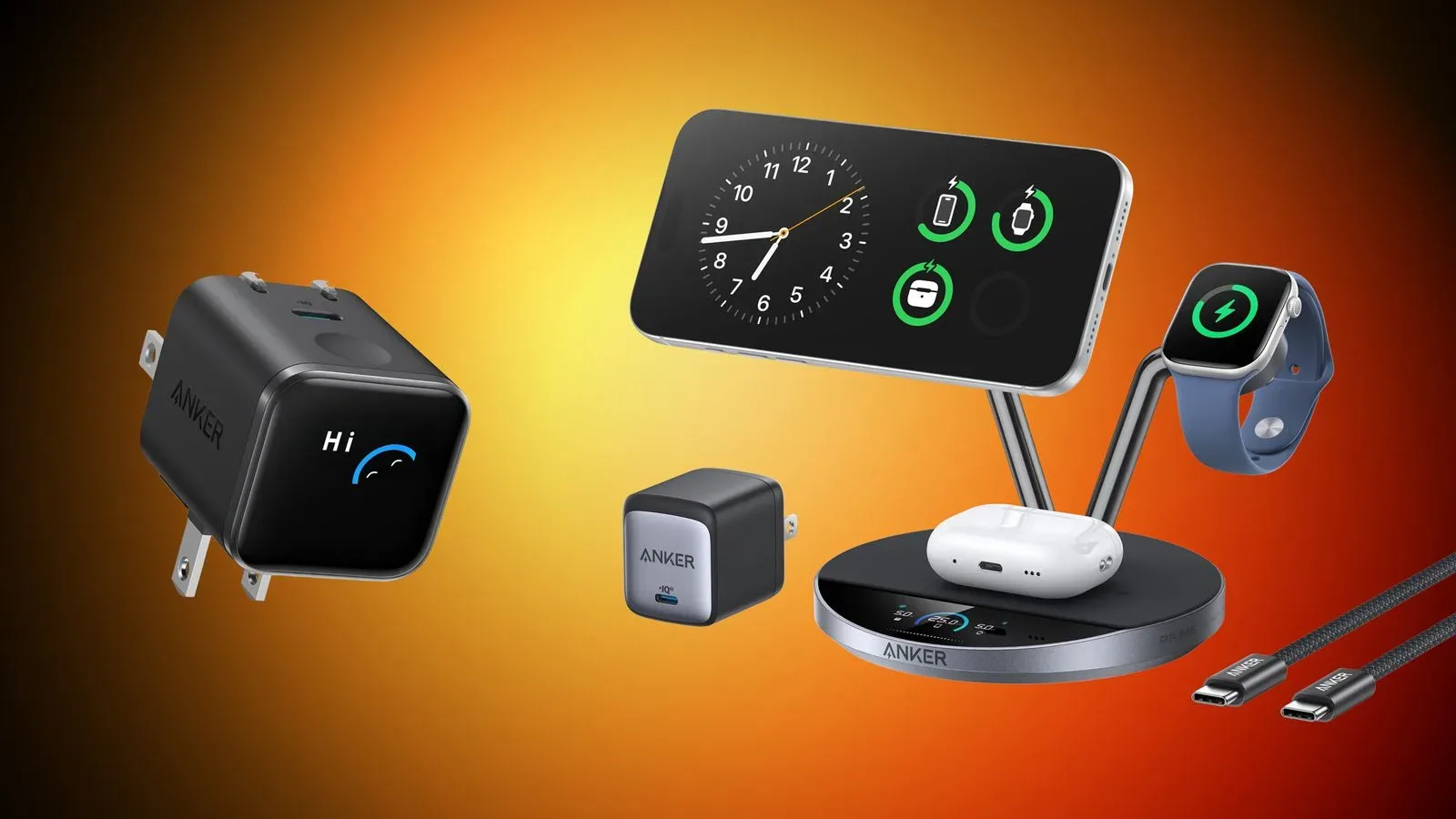 Anker charging accessories displayed alongside a Labubu blind box