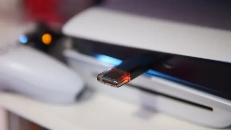 PS5 front USB-C port connected to a PS VR2 headset cable