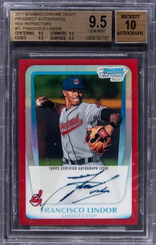 Francisco Lindor 2011 Bowman Chrome Draft Prospect Autograph Superfractor graded BGS Gem Mint 9.5
