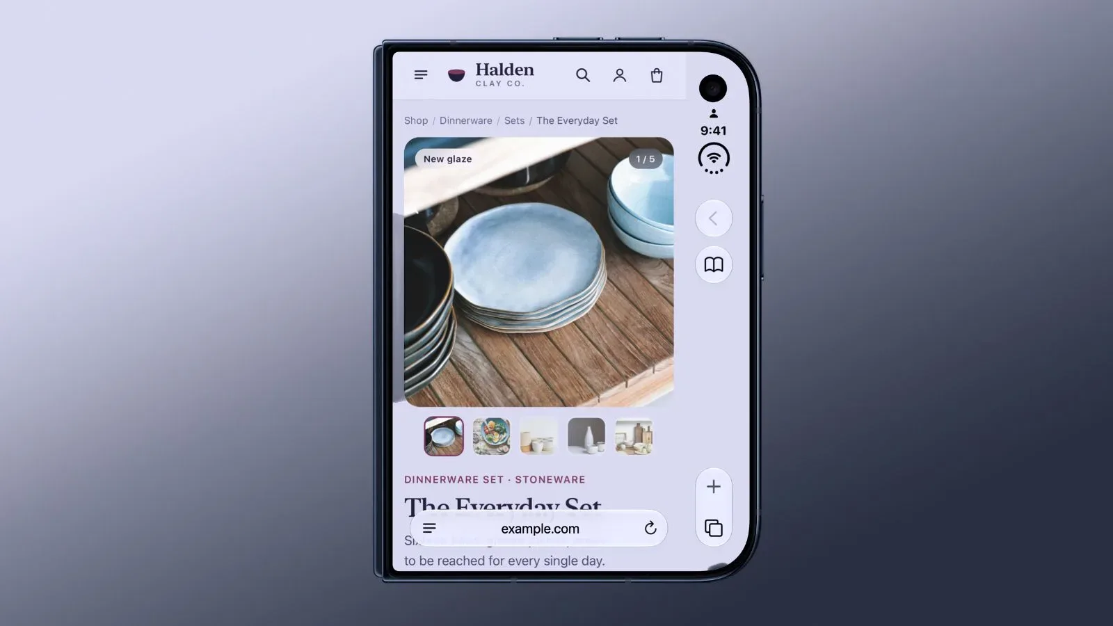 Safari layout concept on the iPhone Duo outer display with side-mounted controls